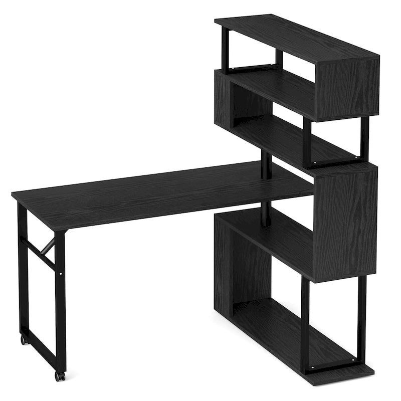 Bureau d'ordinateur en forme de L avec étagère de rangement