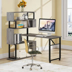 Bureau d'ordinateur en forme de L avec étagère de rangement