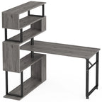 Bureau d'ordinateur en forme de L avec étagère de rangement