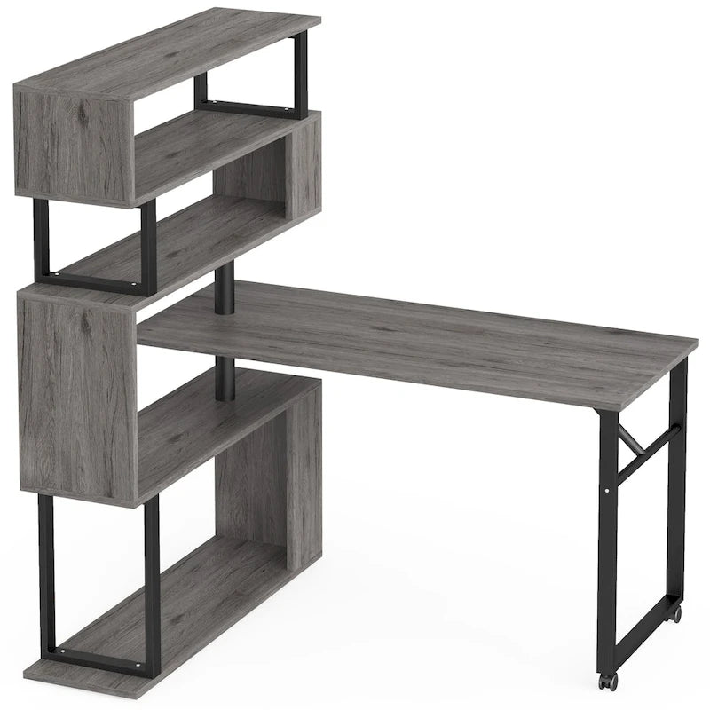 Bureau d'ordinateur en forme de L avec étagère de rangement