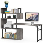 Bureau d'ordinateur en forme de L avec étagère de rangement