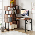 Bureau d'ordinateur en forme de L avec étagère de rangement