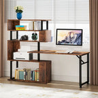 Bureau d'ordinateur en forme de L avec étagère de rangement
