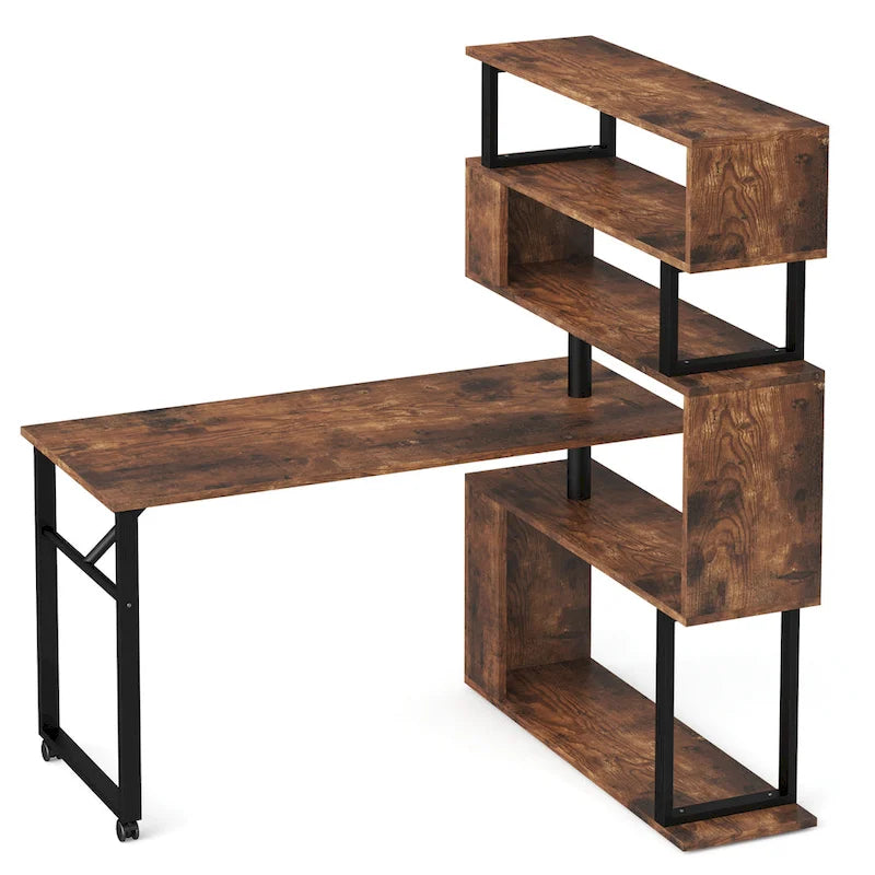 Bureau d'ordinateur en forme de L avec étagère de rangement