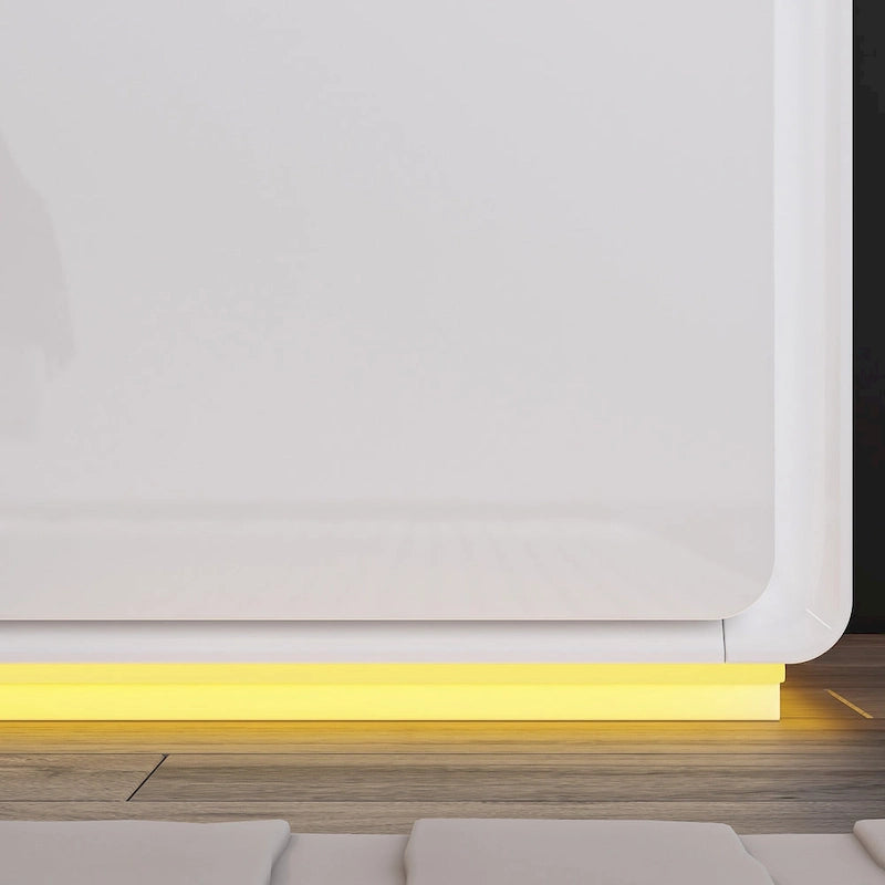 Table de chevet LED blanche moderne, finition brillante, avec 2 tiroirs