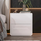 Table de chevet LED blanche moderne, finition brillante, avec 2 tiroirs