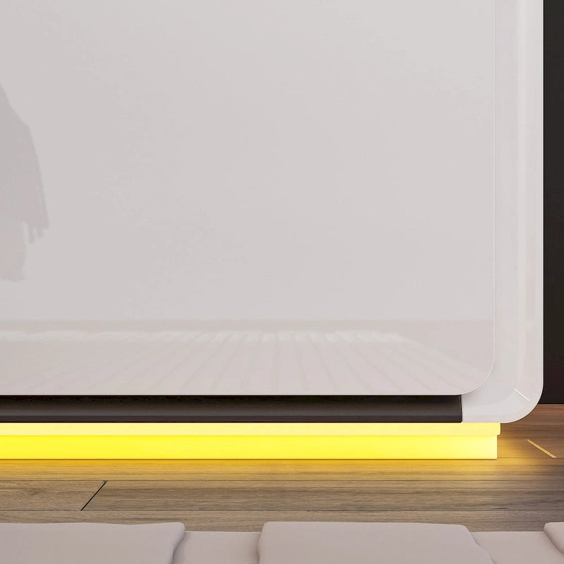 Table de chevet LED blanche moderne, finition brillante, avec 2 tiroirs