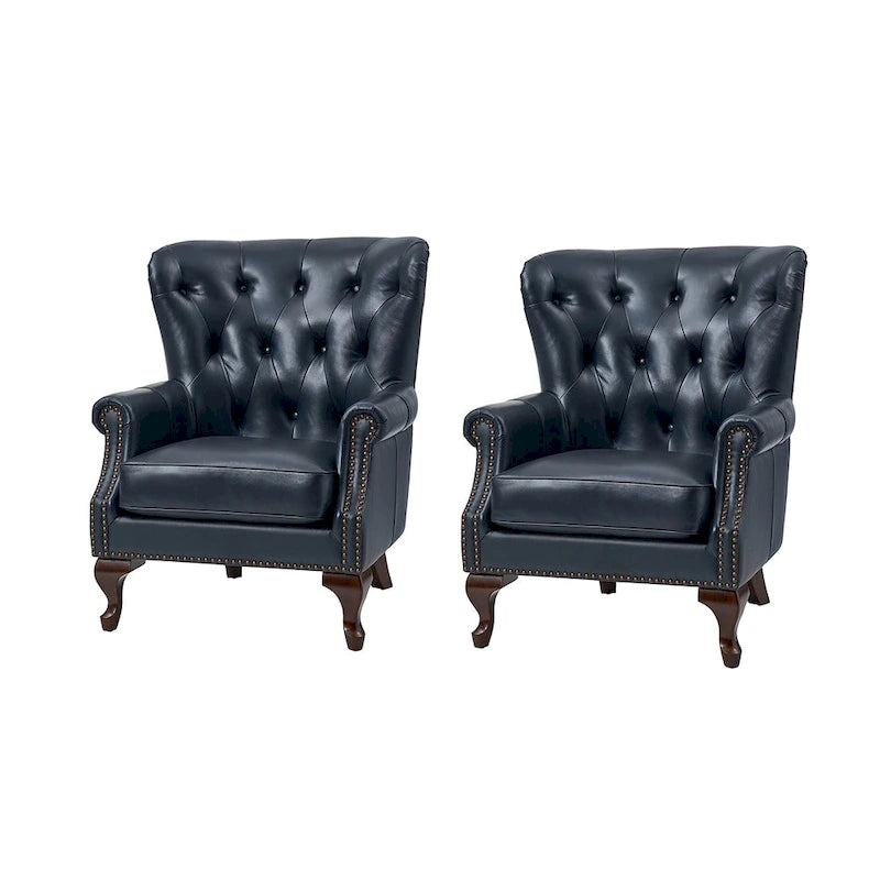 Fauteuil en cuir véritable avec clous décoratifs et coussin amovible