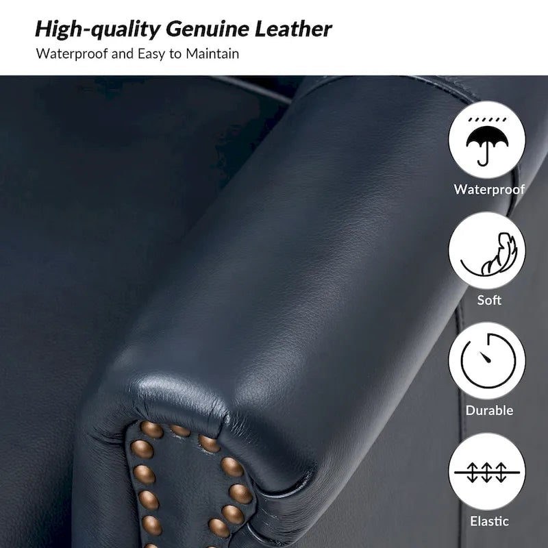 Fauteuil en cuir véritable avec clous décoratifs et coussin amovible
