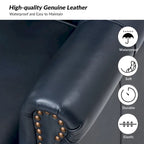 Fauteuil en cuir véritable avec clous décoratifs et coussin amovible