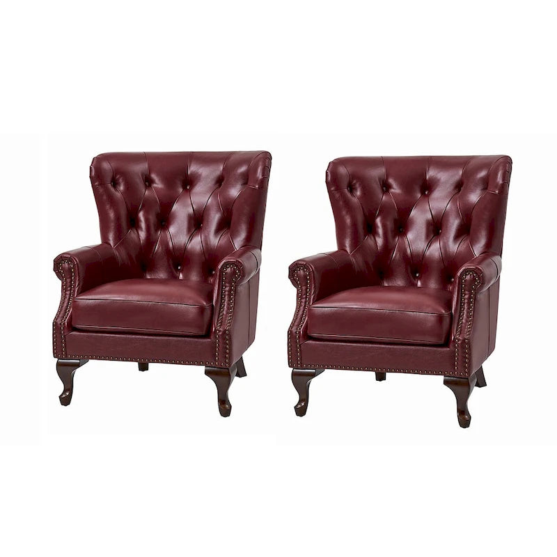 Fauteuil en cuir véritable avec clous décoratifs et coussin amovible