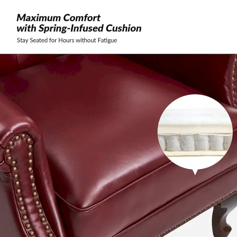Fauteuil en cuir véritable avec clous décoratifs et coussin amovible