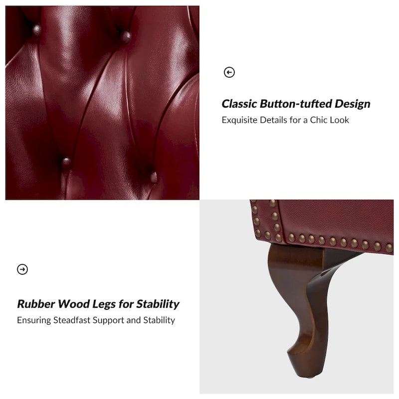 Fauteuil en cuir véritable avec clous décoratifs et coussin amovible