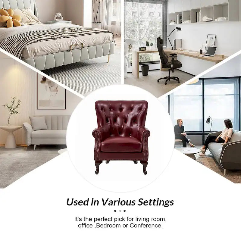 Fauteuil en cuir véritable avec clous décoratifs et coussin amovible