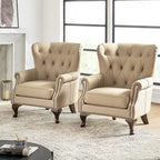 Fauteuil en cuir véritable avec clous décoratifs et coussin amovible
