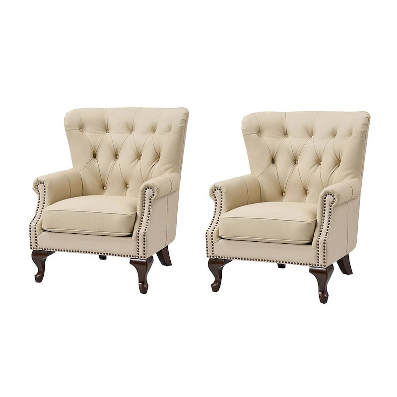 Fauteuil en cuir véritable avec clous décoratifs et coussin amovible