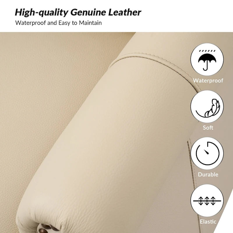 Fauteuil en cuir véritable avec clous décoratifs et coussin amovible