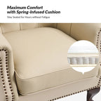 Fauteuil en cuir véritable avec clous décoratifs et coussin amovible
