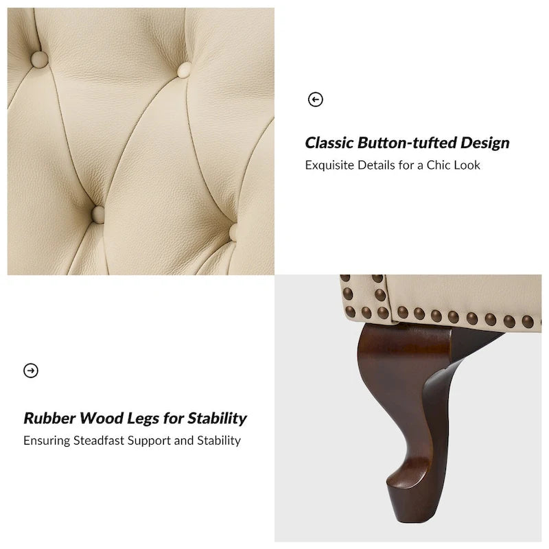 Fauteuil en cuir véritable avec clous décoratifs et coussin amovible