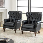 Fauteuil en cuir véritable avec clous décoratifs et coussin amovible