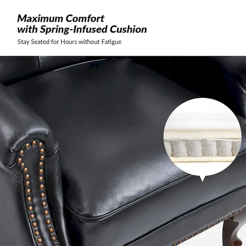 Fauteuil en cuir véritable avec clous décoratifs et coussin amovible
