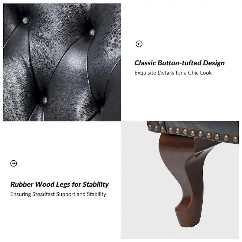 Fauteuil en cuir véritable avec clous décoratifs et coussin amovible
