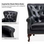Fauteuil en cuir véritable avec clous décoratifs et coussin amovible