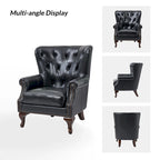 Fauteuil en cuir véritable avec clous décoratifs et coussin amovible