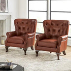 Fauteuil en cuir véritable avec clous décoratifs et coussin amovible