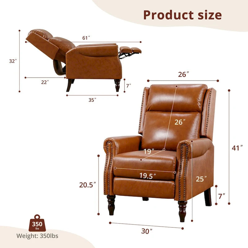 Fauteuil inclinable réglable en cuir véritable avec dossier inclinable