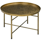 Table basse ronde de 24 po avec plateau en métal martelé, style vintage