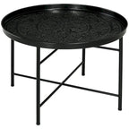 Table basse ronde de 24 po avec plateau en métal martelé, style vintage