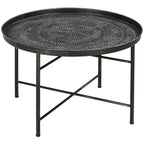 Table basse ronde de 24 po avec plateau en métal martelé, style vintage