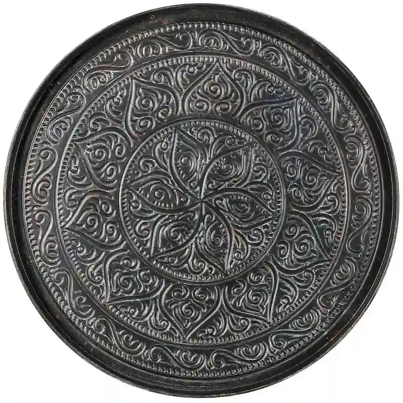 Table basse ronde de 24 po avec plateau en métal martelé, style vintage