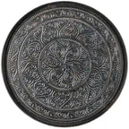 Table basse ronde de 24 po avec plateau en métal martelé, style vintage