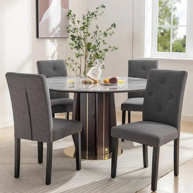 Chaise de salle à manger rembourrée en tissu ou en similicuir avec pieds en métal