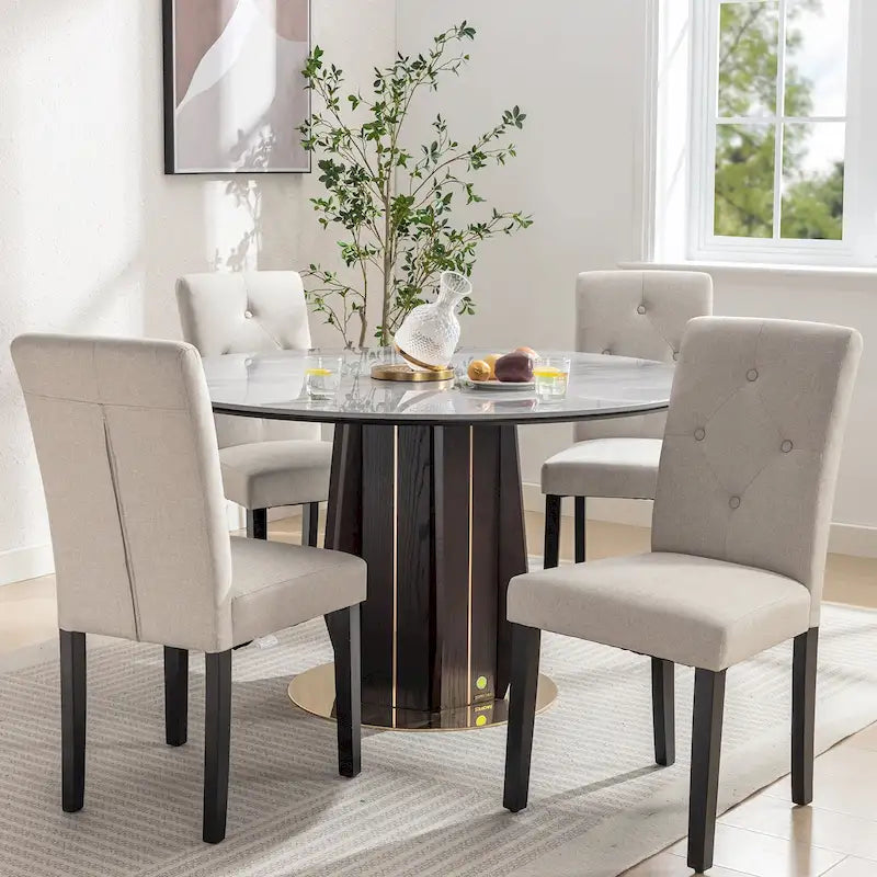 Chaise de salle à manger rembourrée en tissu ou en similicuir avec pieds en métal