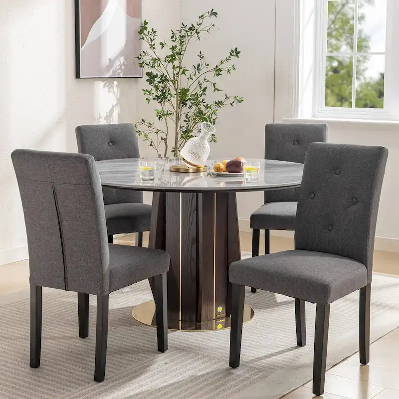 Chaise de salle à manger rembourrée en tissu ou en similicuir avec pieds en métal