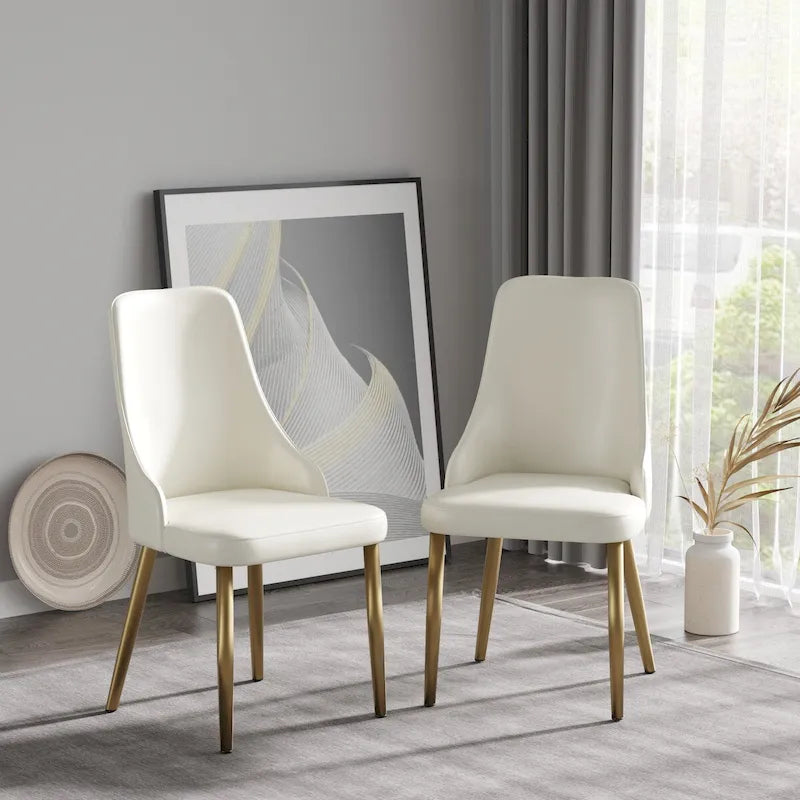 Chaise de salle à manger haute en similicuir beige capitonnée
