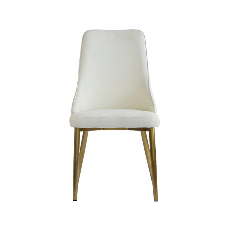 Chaise de salle à manger haute en similicuir beige capitonnée