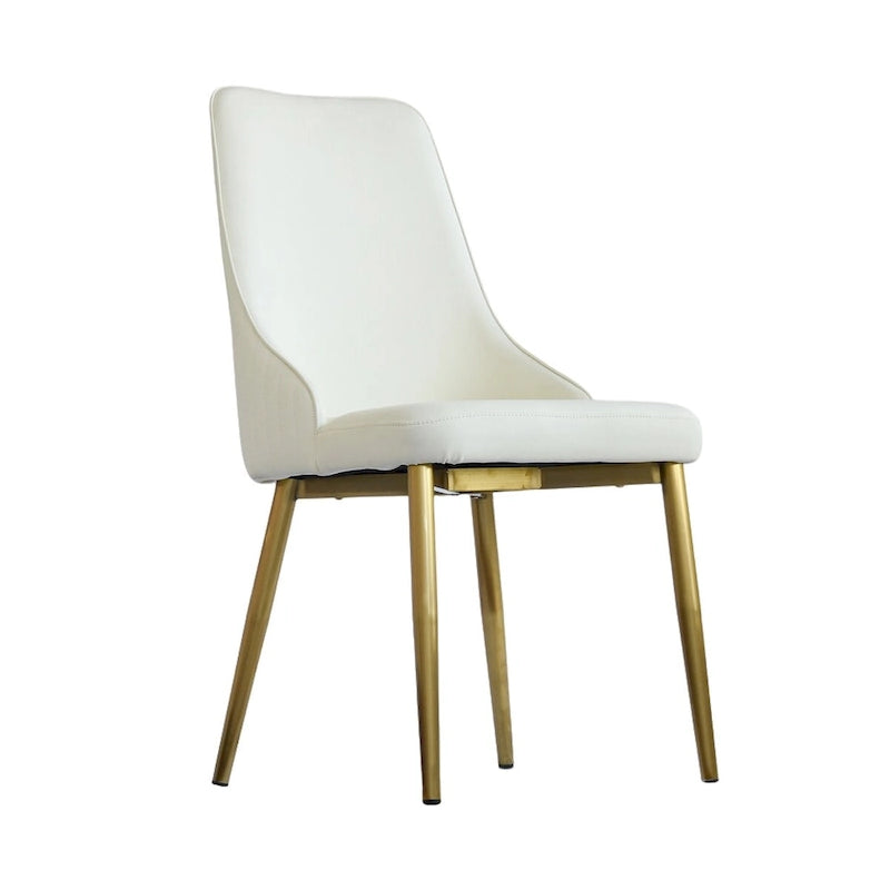 Chaise de salle à manger haute en similicuir beige capitonnée