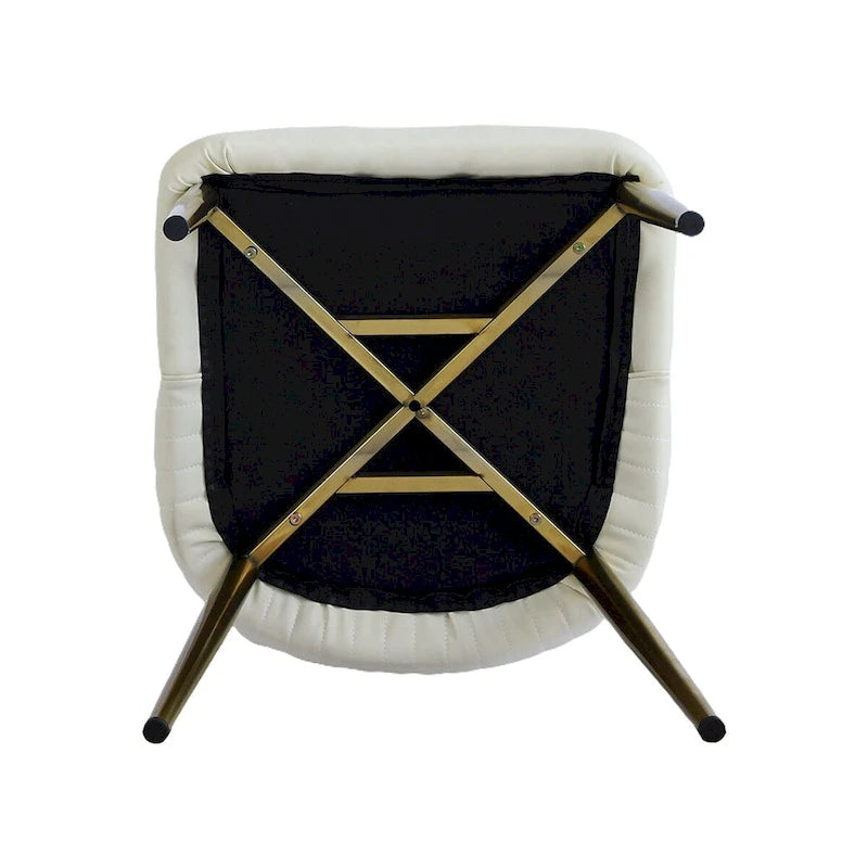 Chaise de salle à manger haute en similicuir beige capitonnée