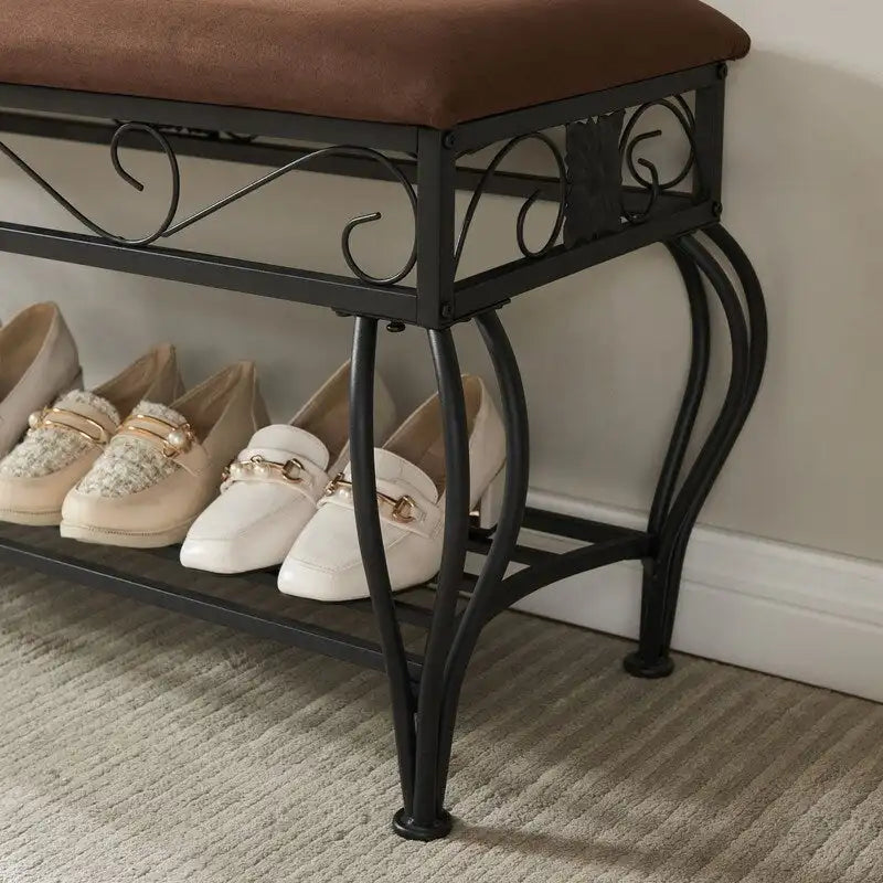 Banc range-chaussures 2 niveaux avec assise rembourrée et rangement ouvert