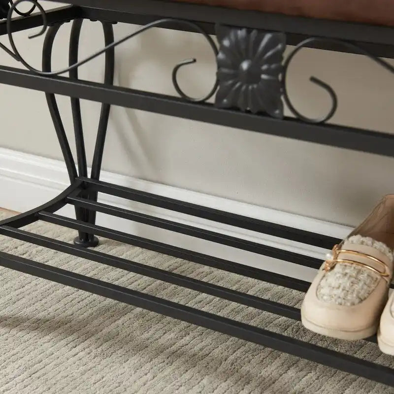 Banc range-chaussures 2 niveaux avec assise rembourrée et rangement ouvert