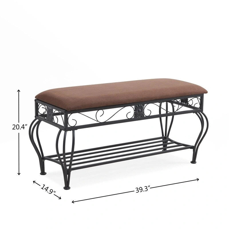 Banc range-chaussures 2 niveaux avec assise rembourrée et rangement ouvert