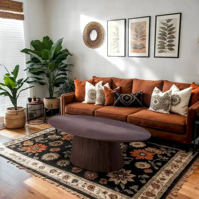 Table basse moderne mi-siècle en bois brun avec base cannelée