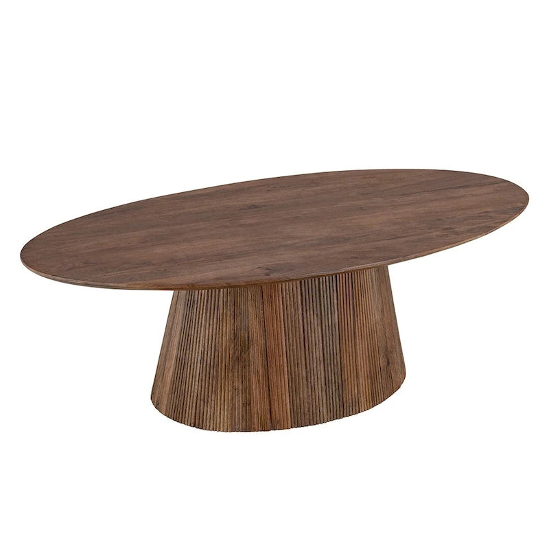 Table basse moderne mi-siècle en bois brun avec base cannelée