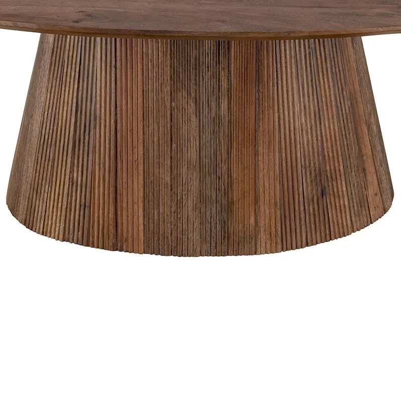 Table basse moderne mi-siècle en bois brun avec base cannelée