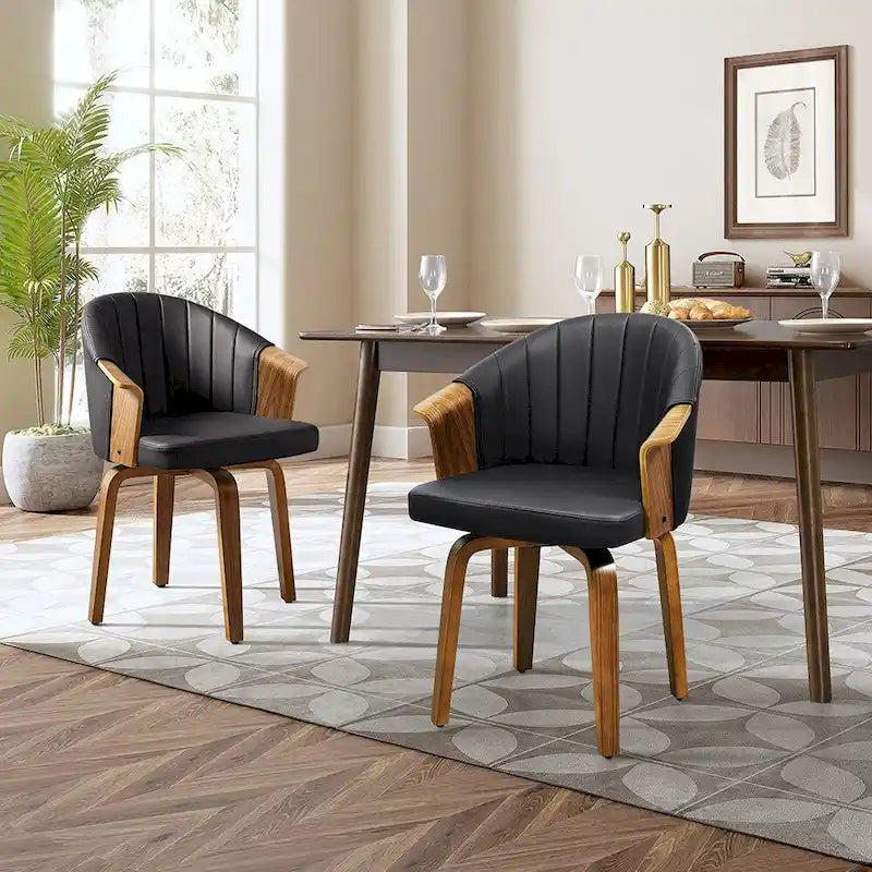Chaise de salle à manger pivotante en bois courbé et PU