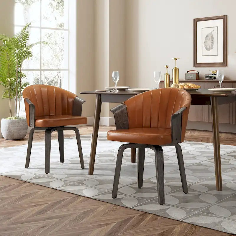 Chaise de salle à manger pivotante en bois courbé et PU